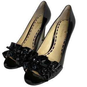 Enzo Angliolini - Black Patent Ruffle Detail Peep Toe - Size 8.5